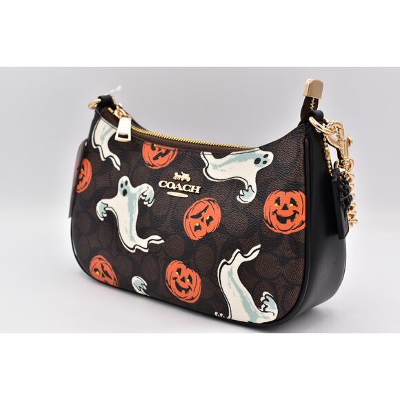 Coach Teri Shoulder Bag In Signature Canvas Pumpkin Halloween Print CCE71 NWT - Picture 3 of 16